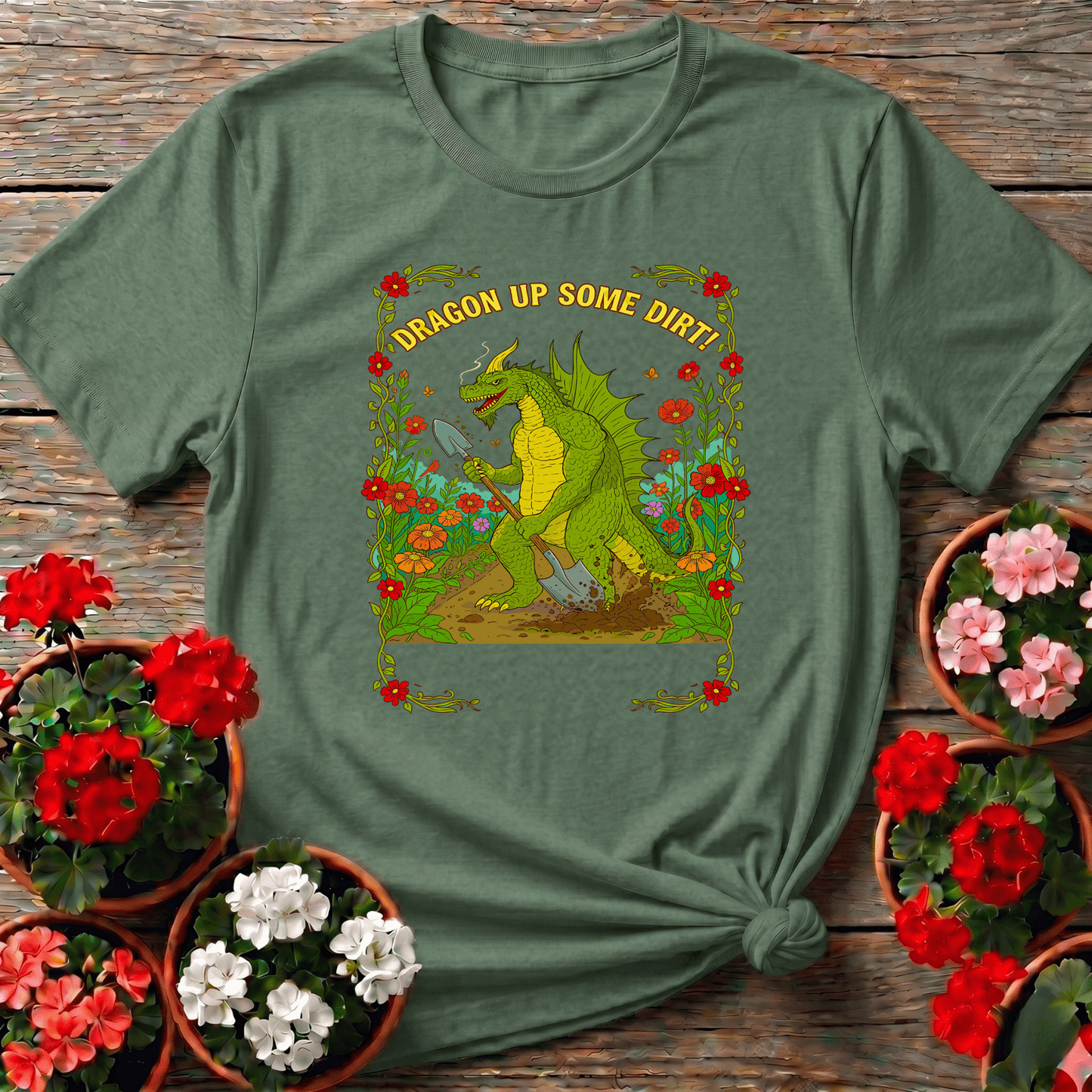 Dragon Up Some Dirt Funny Dragon Gardener Tee - GardeningTshirts