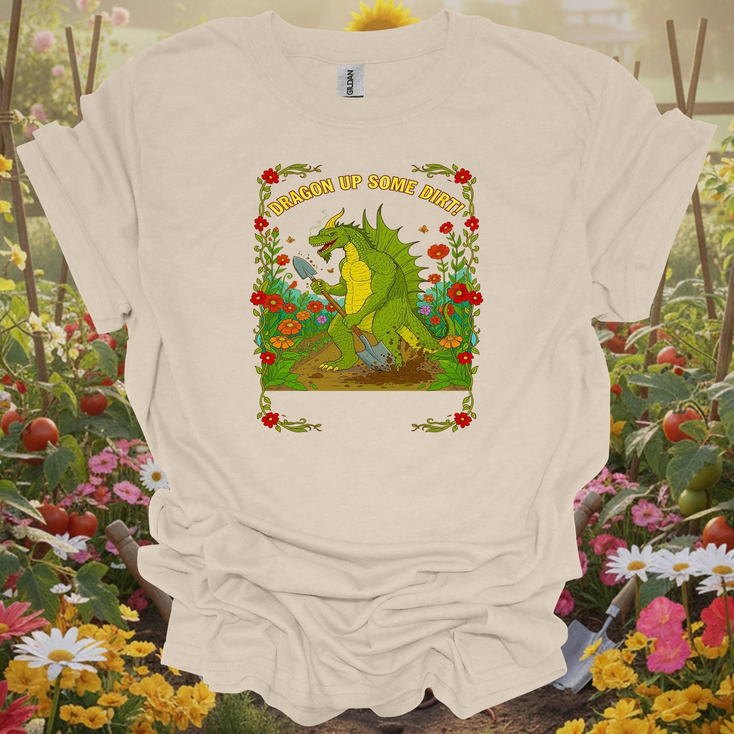 Natural tshirt showing dragon up some dirt funny dragon gardener for people who love plants