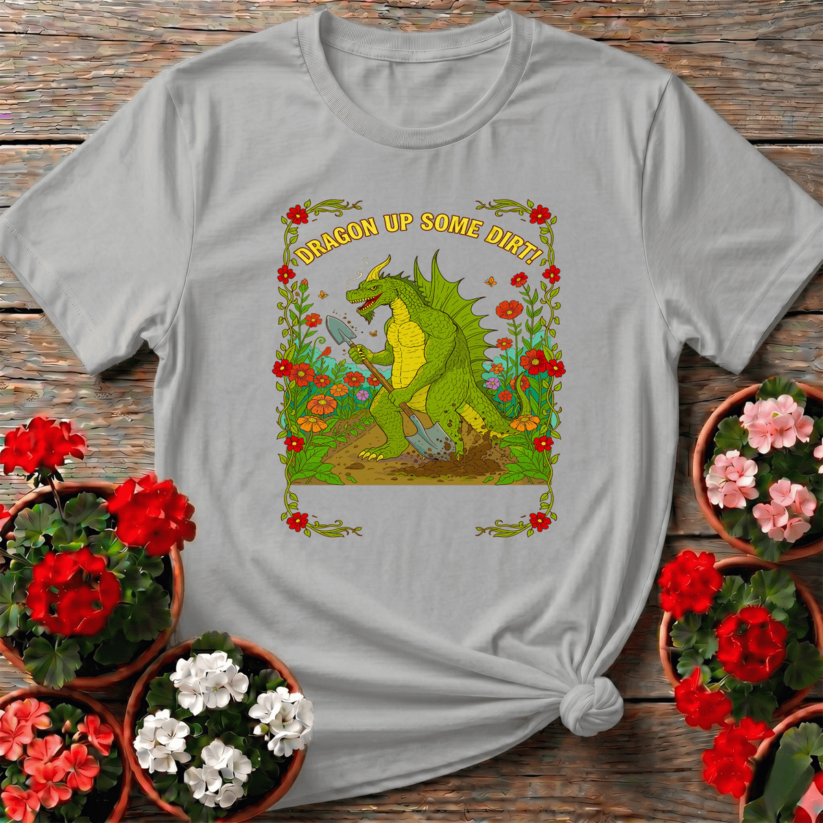 Dragon Up Some Dirt Funny Dragon Gardener Tee - GardeningTshirts