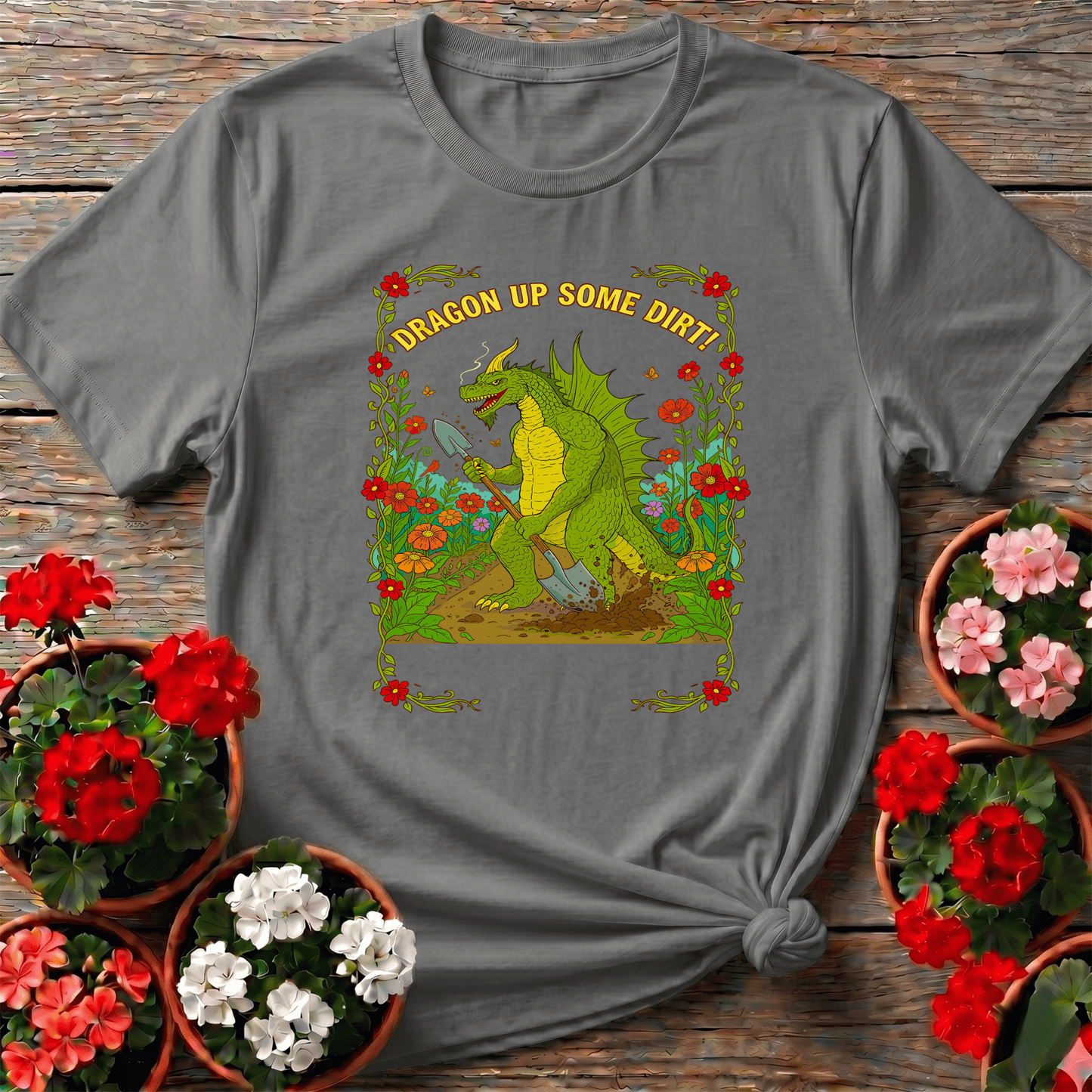 Dragon Up Some Dirt Funny Dragon Gardener Tee - GardeningTshirts