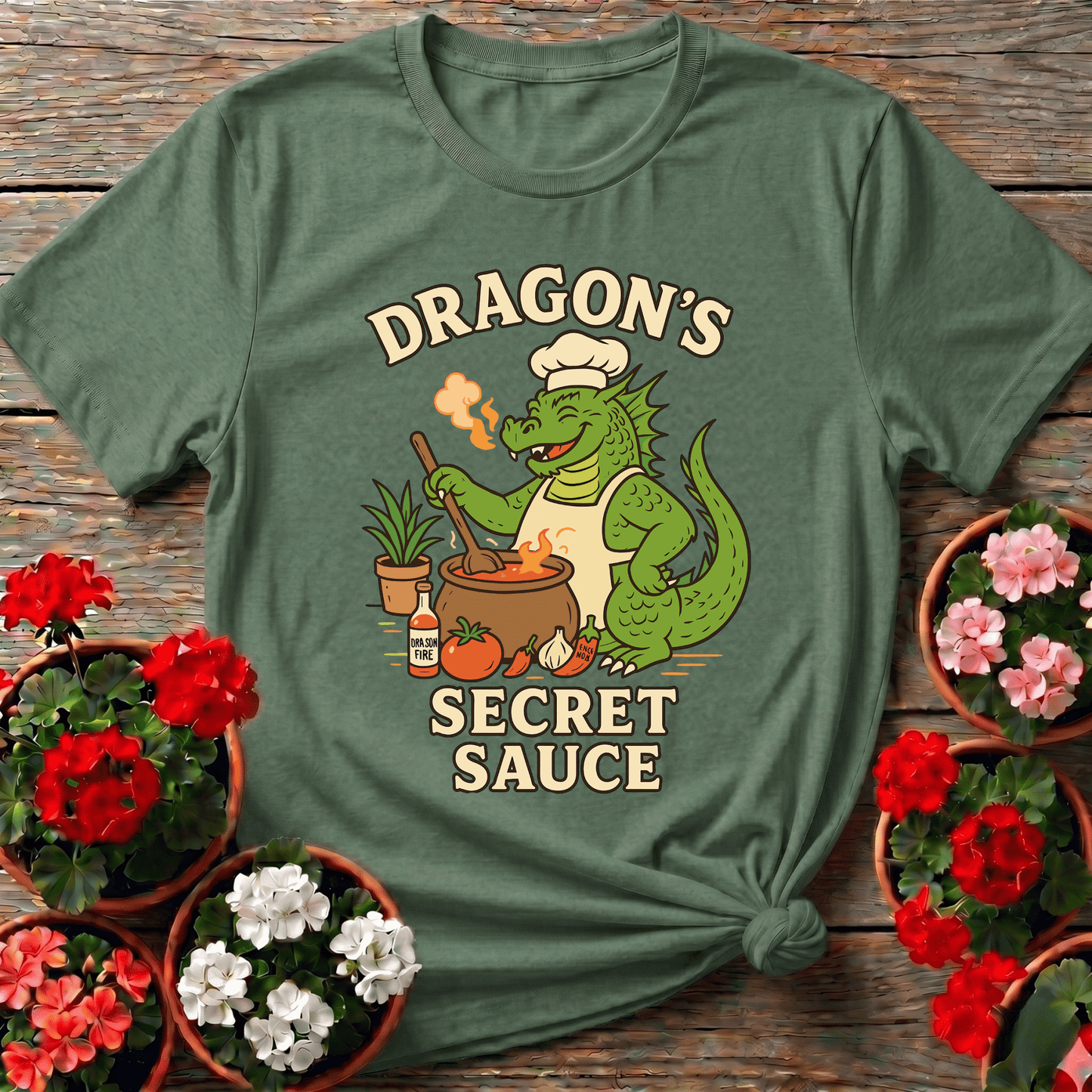 Dragons Secret Sauce Funny Chef Gardener T-shirt - GardeningTshirts