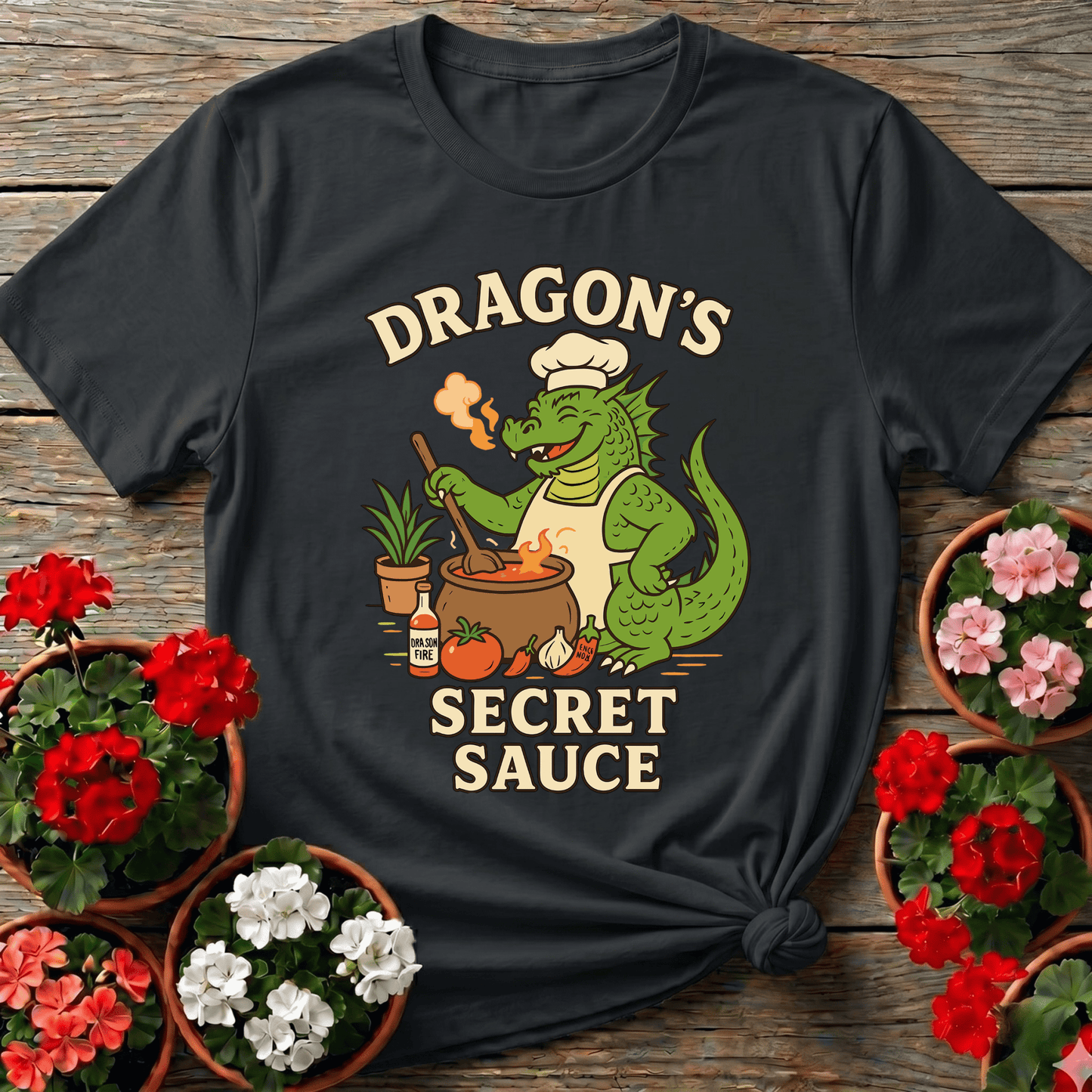 Dragons Secret Sauce Funny Chef Gardener T-shirt - GardeningTshirts