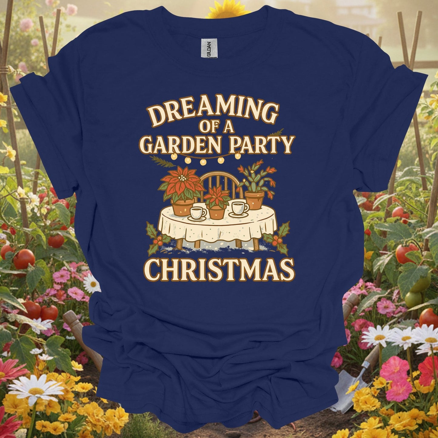 "Dreaming of a Garden Party Christmas" Festive Gardener Holiday T-Shirt - GardeningTshirts