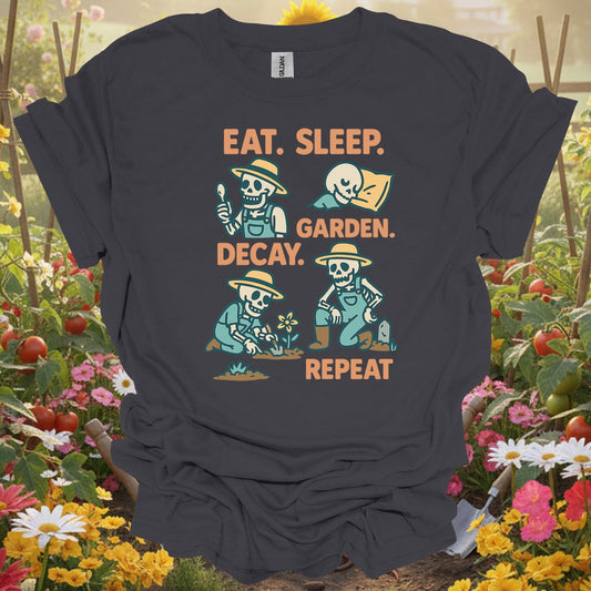"Eat Sleep Decay Garden Repeat" Skeleton Tee - GardeningTshirts