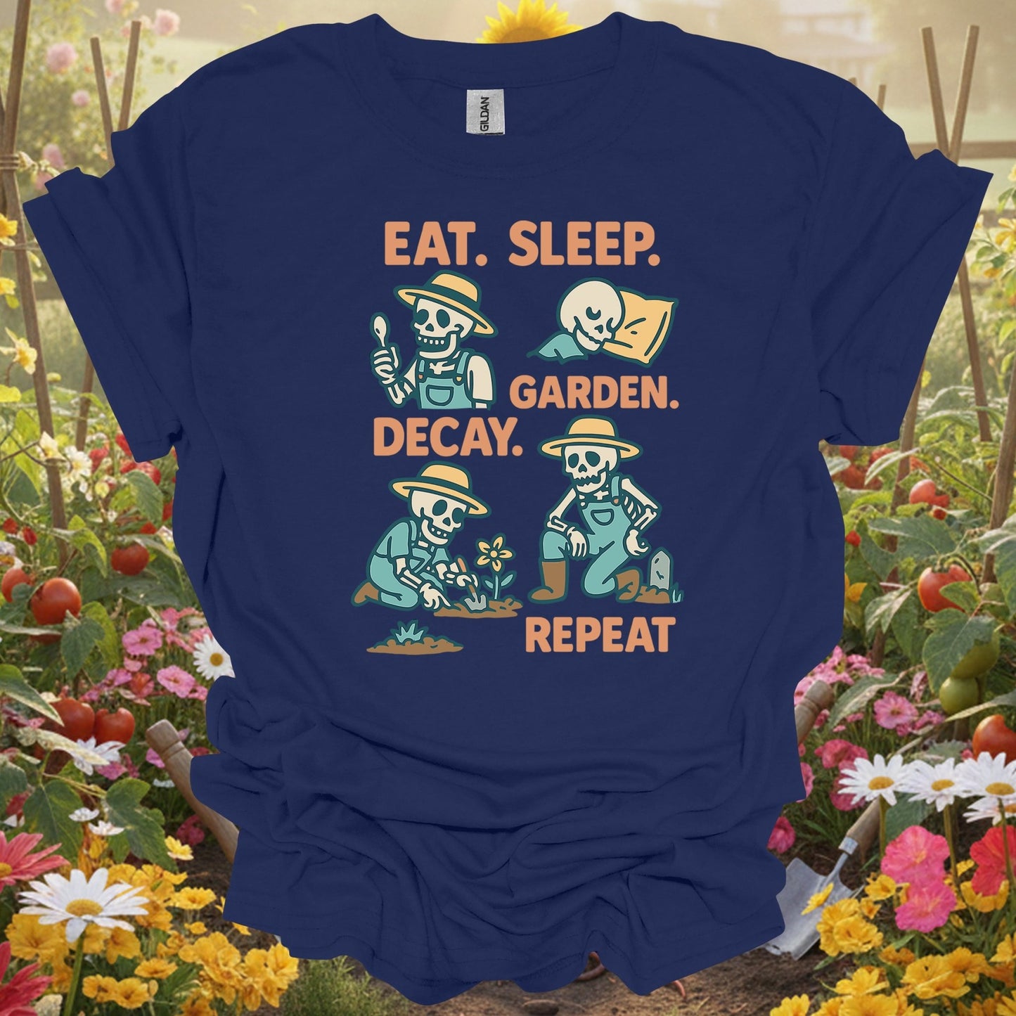 "Eat Sleep Decay Garden Repeat" Skeleton Tee - GardeningTshirts
