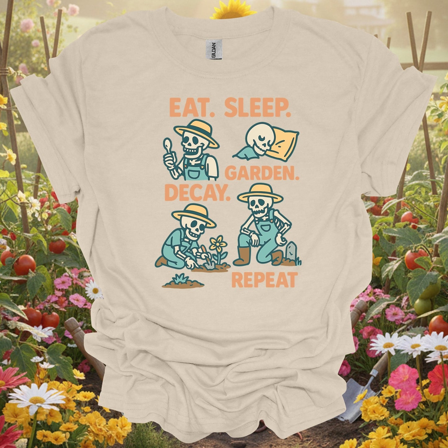 "Eat Sleep Decay Garden Repeat" Skeleton Tee - GardeningTshirts