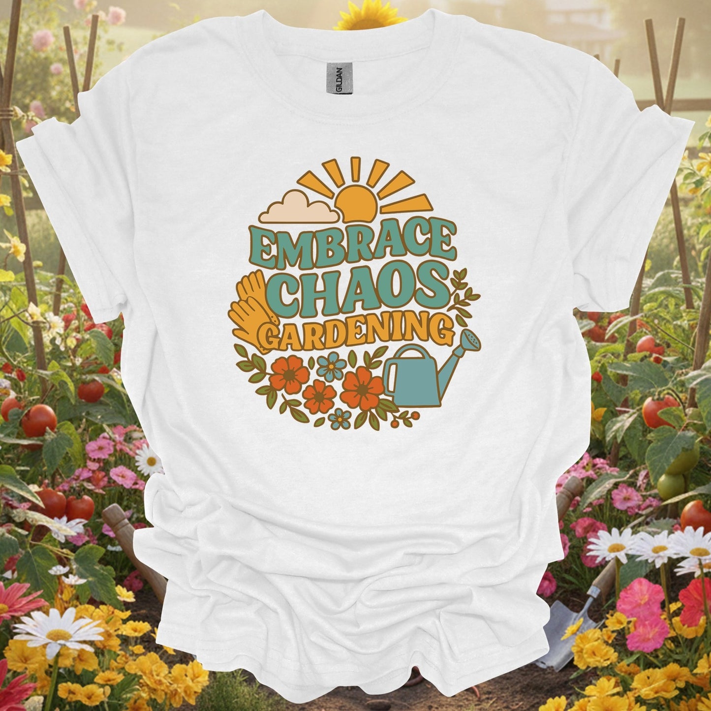 "Embrace Chaos Gardening" Retro T-Shirt - GardeningTshirts