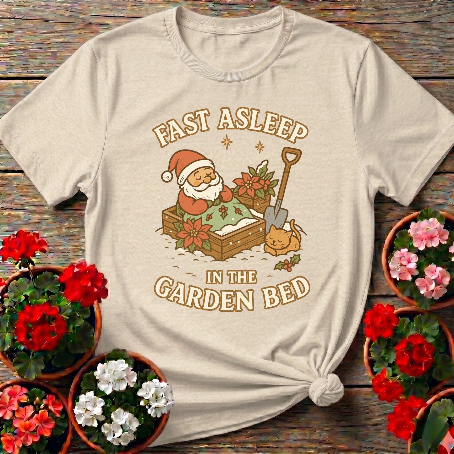 Fast Asleep In The Garden Bed Christmas Tee - GardeningTshirts