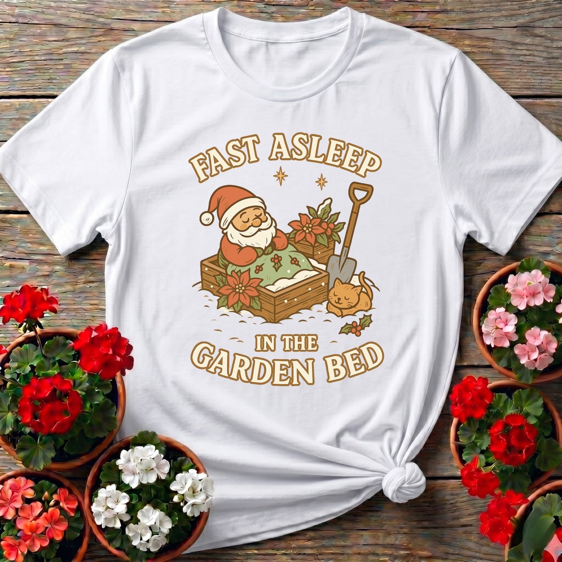 Fast Asleep In The Garden Bed Christmas Tee - GardeningTshirts