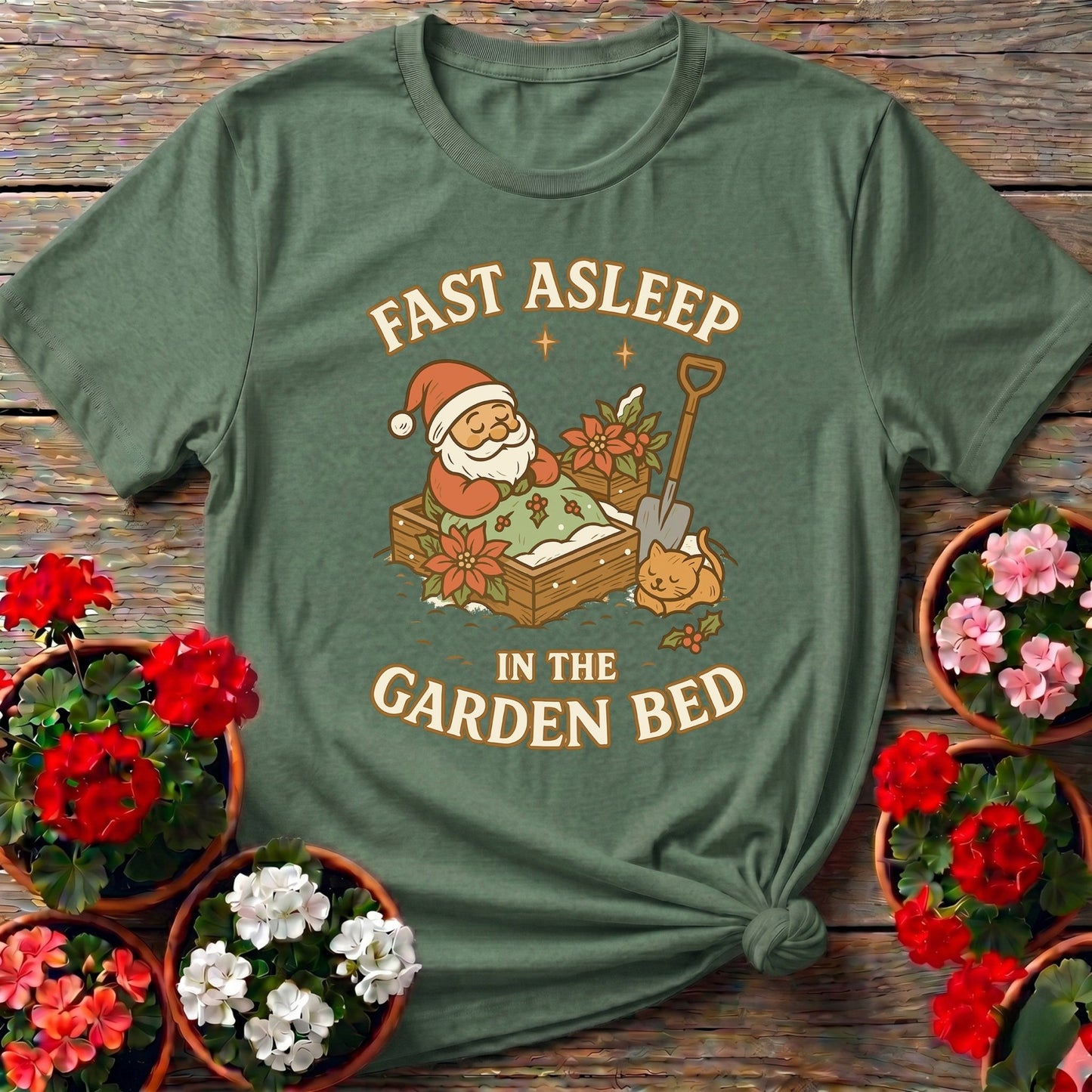 Fast Asleep In The Garden Bed Christmas Tee - GardeningTshirts