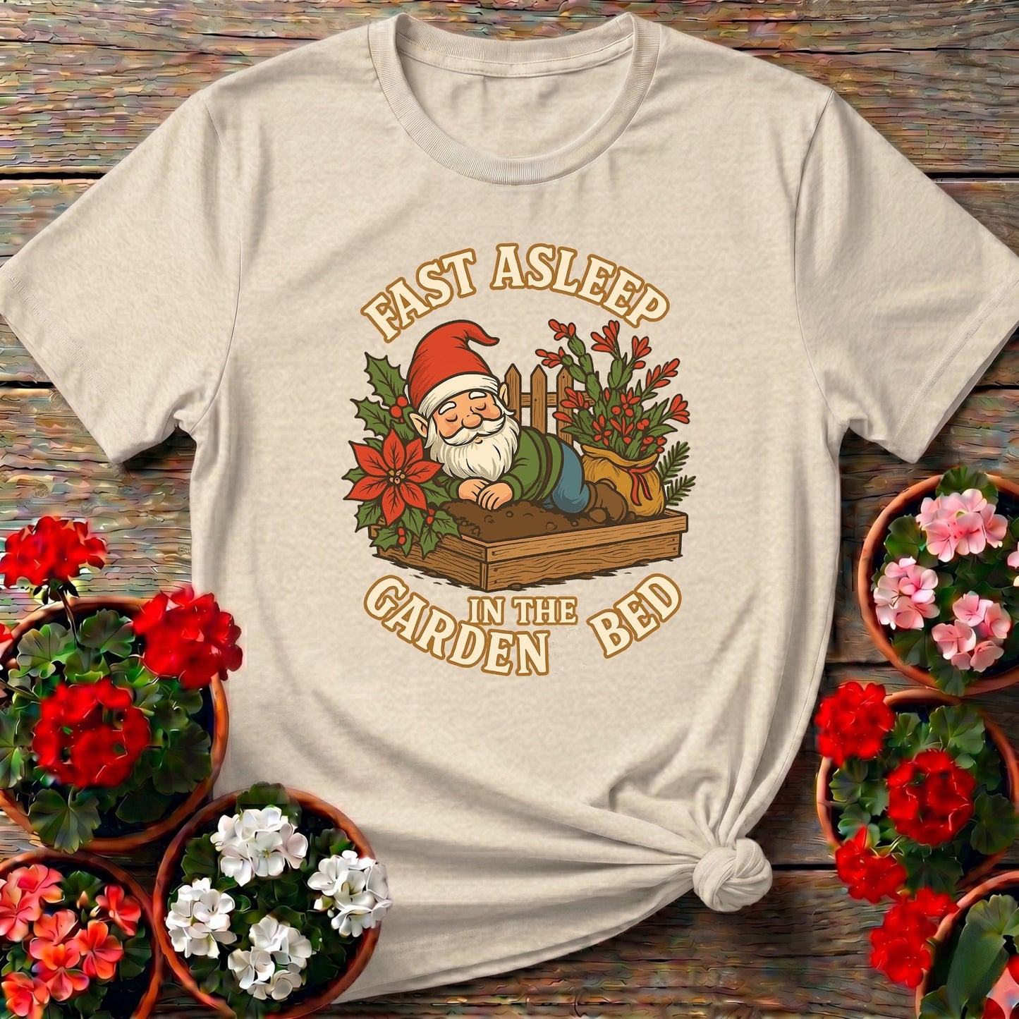 Fast Asleep In The Garden Bed Gnome Tee - GardeningTshirts
