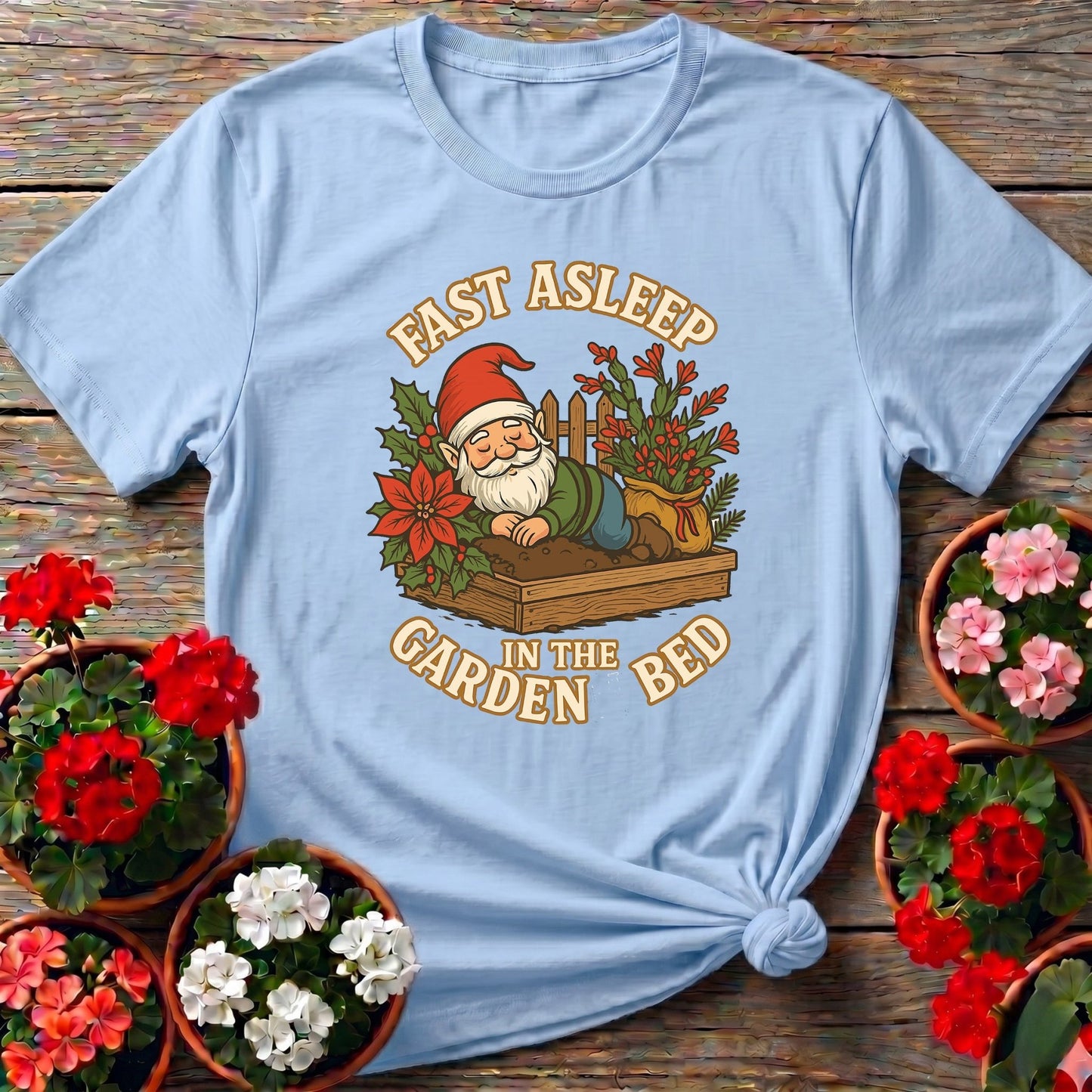Fast Asleep In The Garden Bed Gnome Tee - GardeningTshirts