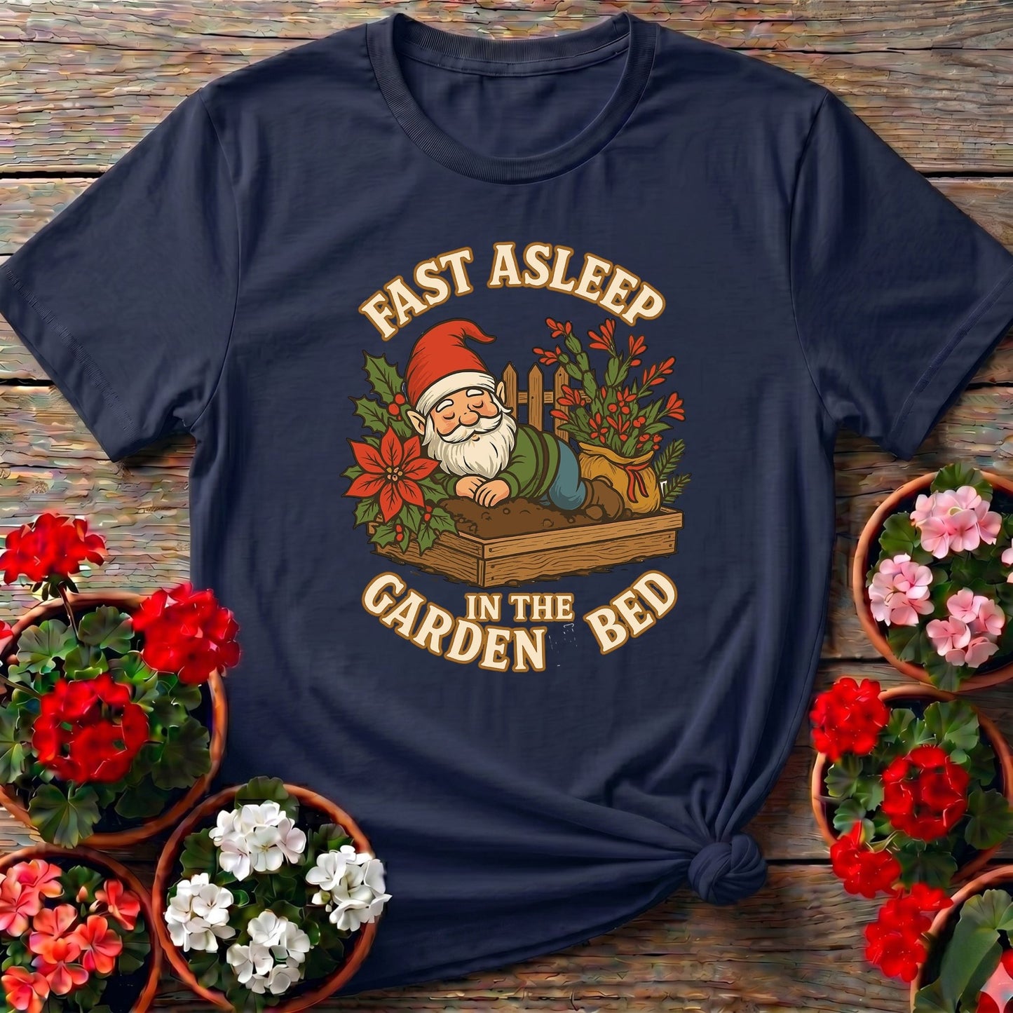 Fast Asleep In The Garden Bed Gnome Tee - GardeningTshirts