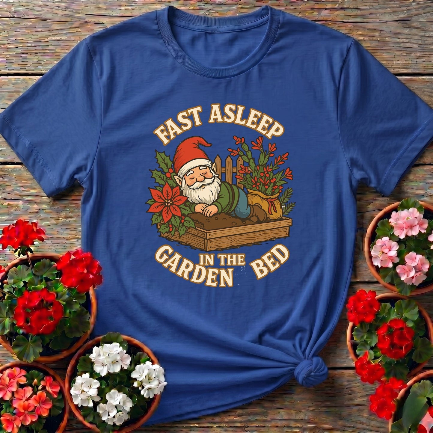 Fast Asleep In The Garden Bed Gnome Tee - GardeningTshirts