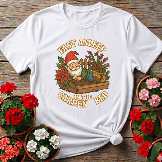 Fast Asleep In The Garden Bed Gnome Tee - GardeningTshirts