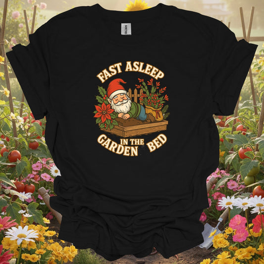 "Fast Asleep In The Garden Bed" Retro Sleeping Gnome Holiday Tee - GardeningTshirts