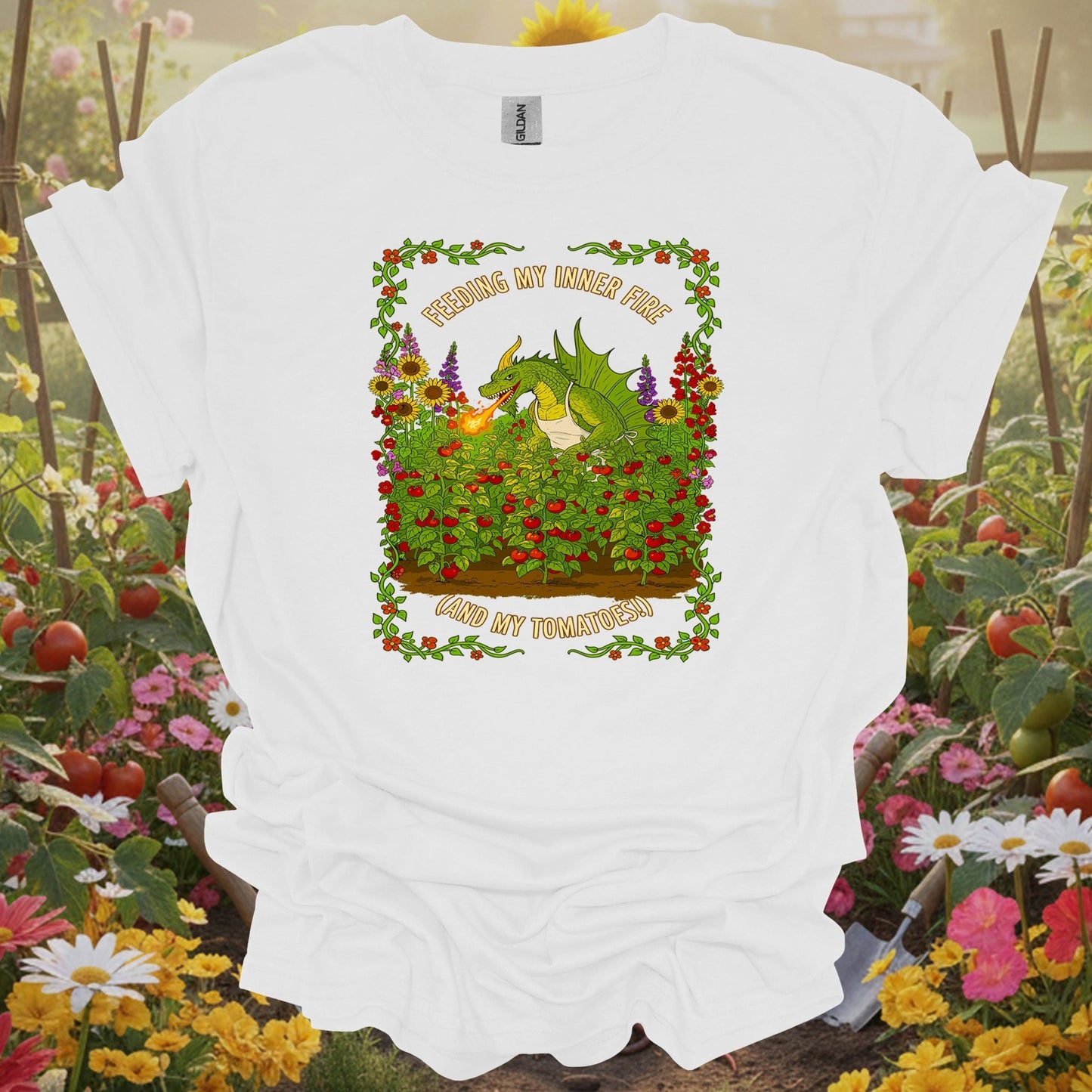 Feeding My Inner Fire and My Tomatoes Funny Dragon T-Shirt - GardeningTshirts