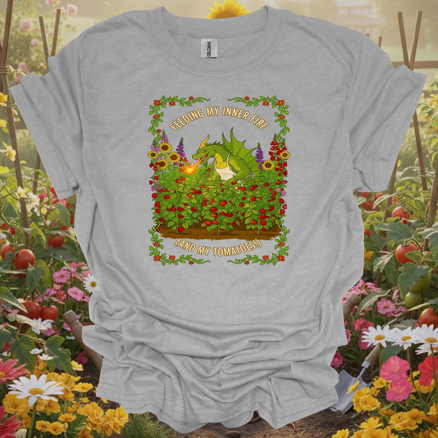 Feeding My Inner Fire and My Tomatoes Funny Dragon T-Shirt - GardeningTshirts