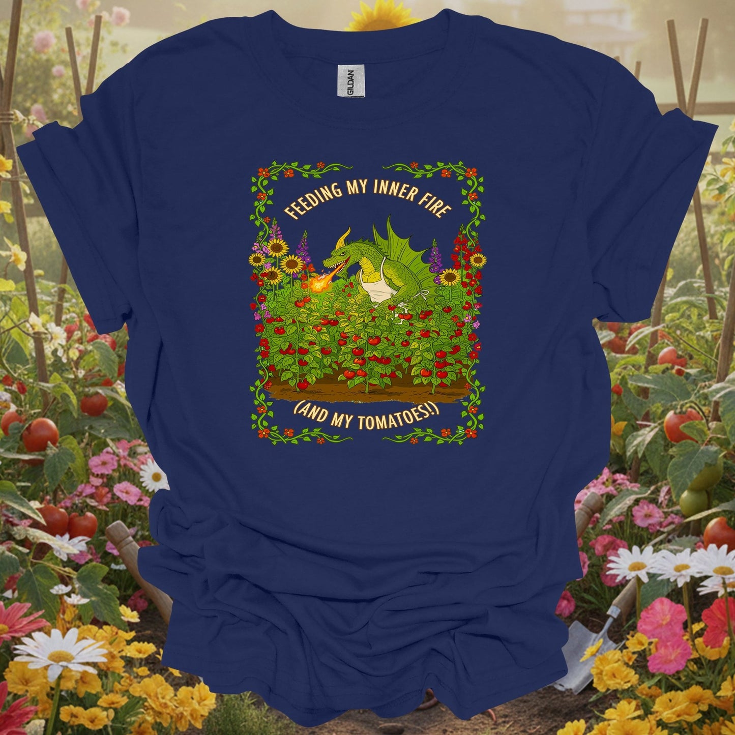 Feeding My Inner Fire and My Tomatoes Funny Dragon T-Shirt - GardeningTshirts