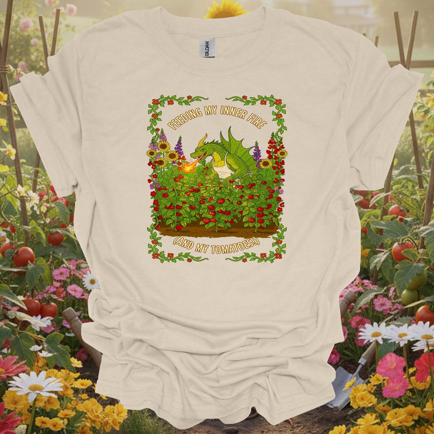 Feeding My Inner Fire and My Tomatoes Funny Dragon T-Shirt - GardeningTshirts