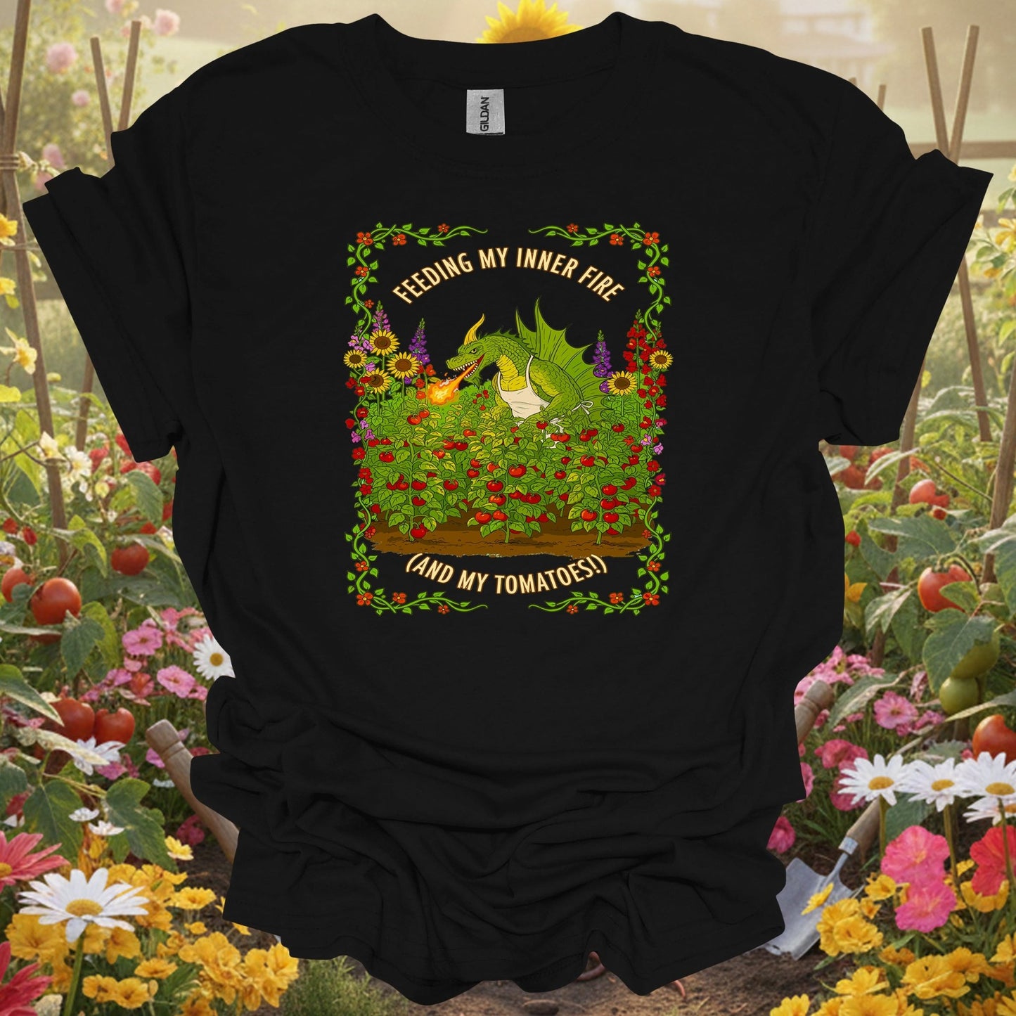 Feeding My Inner Fire and My Tomatoes Funny Dragon T-Shirt - GardeningTshirts
