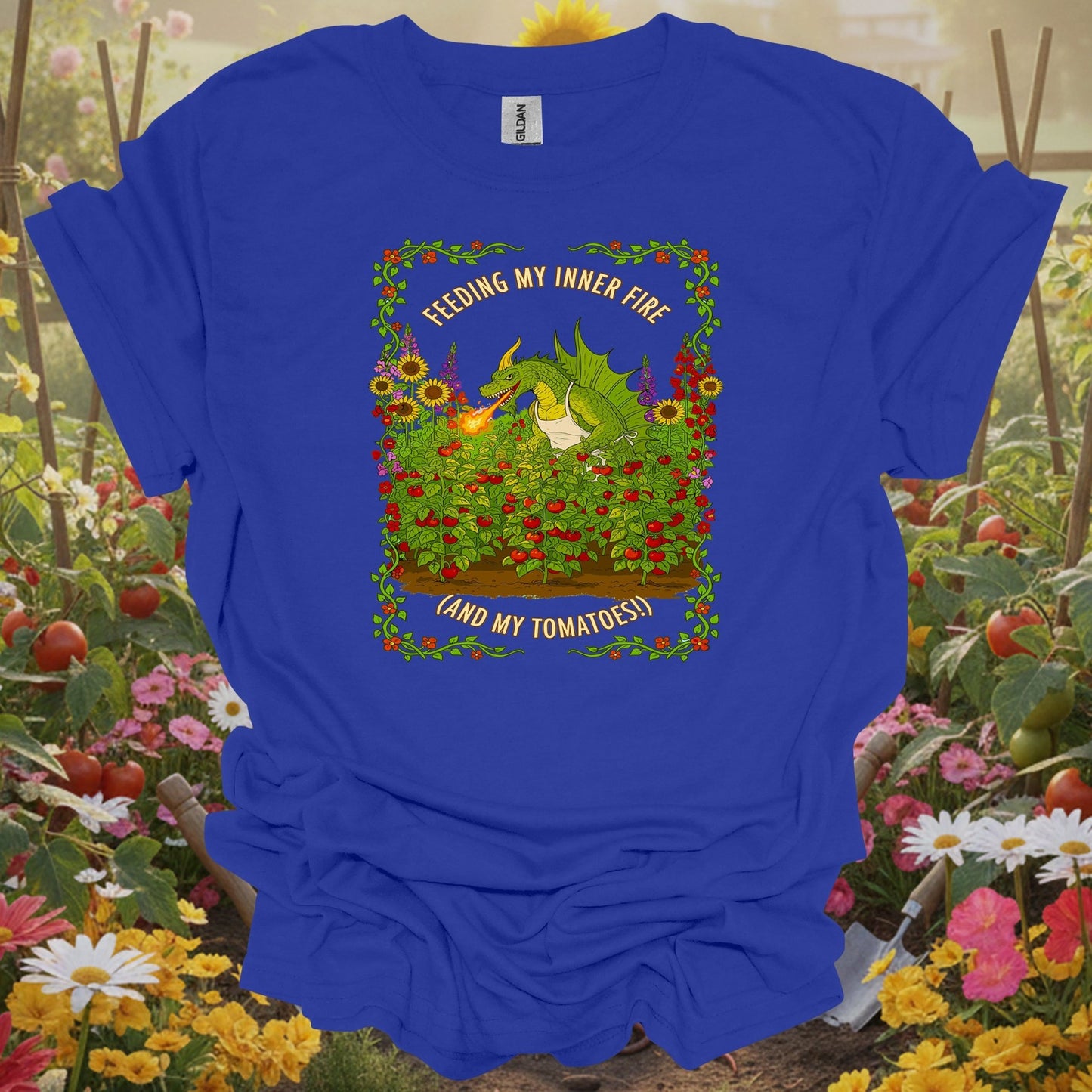 Feeding My Inner Fire and My Tomatoes Funny Dragon T-Shirt - GardeningTshirts