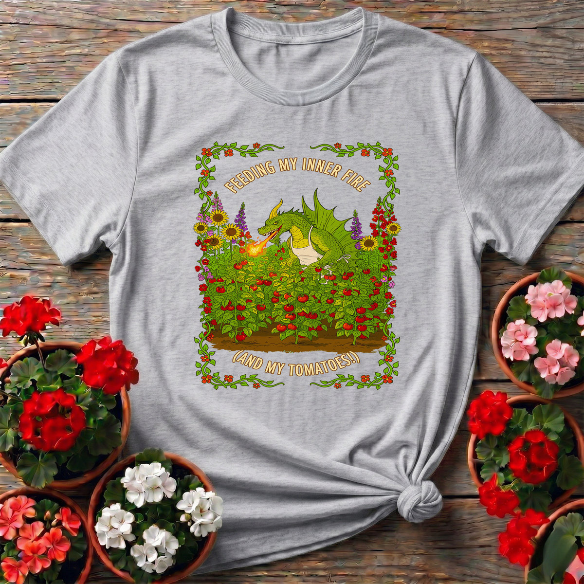 Feeding My Inner Fire Tomatoes Funny Dragon Tee - GardeningTshirts