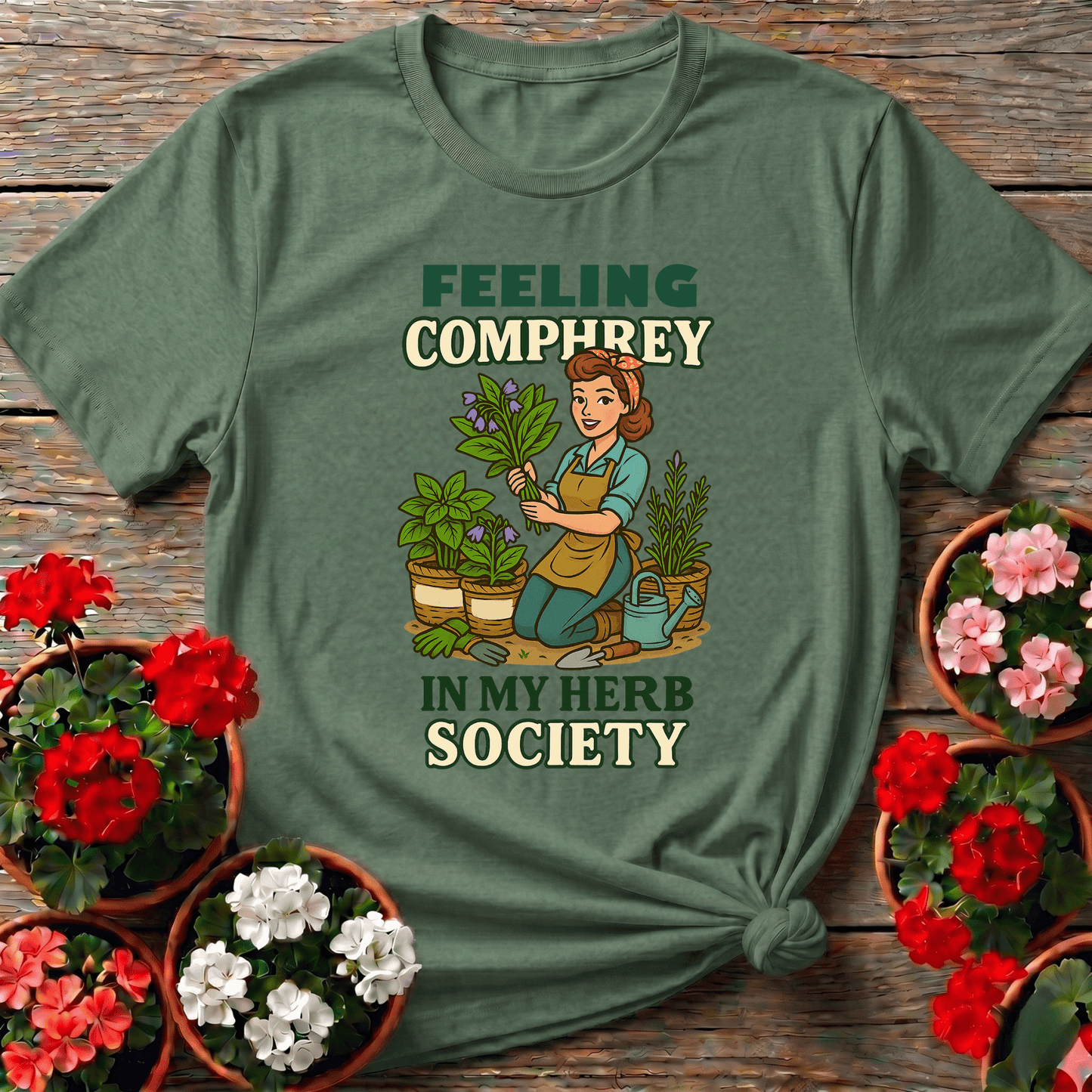 Feeling Comfrey In My Herb Society Retro T-shirt - GardeningTshirts