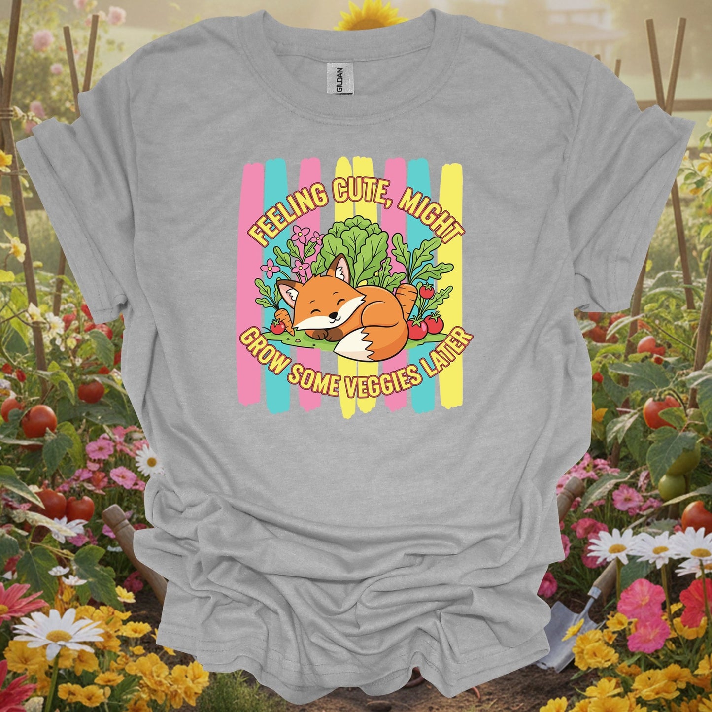 Sport Grey tshirt showing feeling cute might grow veggies witty fox for gardening enthusiasts