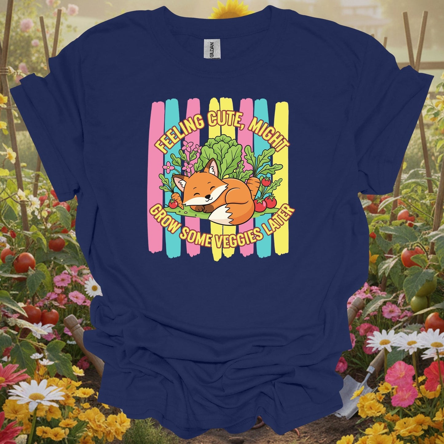 Navy top showing feeling cute might grow veggies witty fox for green thumb folks