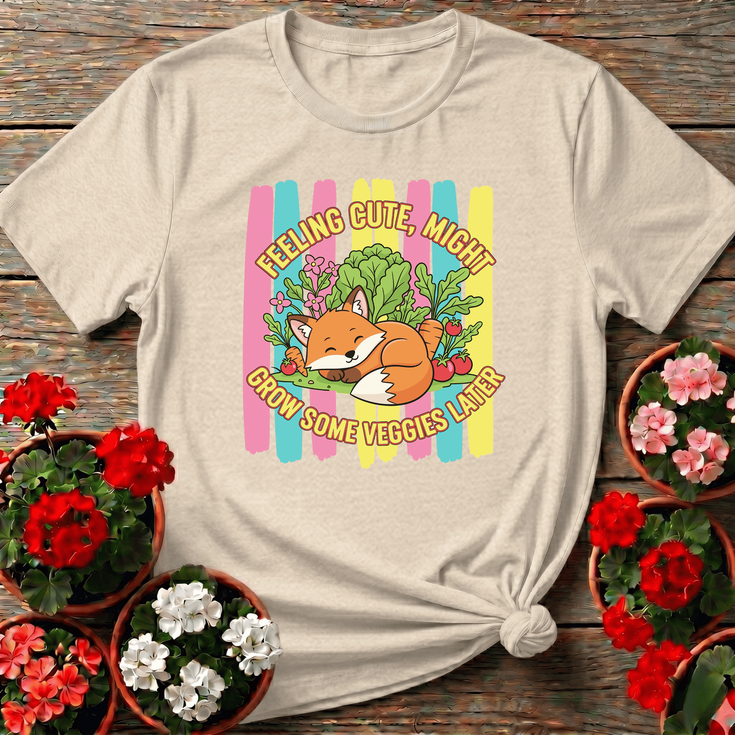 Feeling Cute Might Grow Veggies Witty Fox Tee - GardeningTshirts