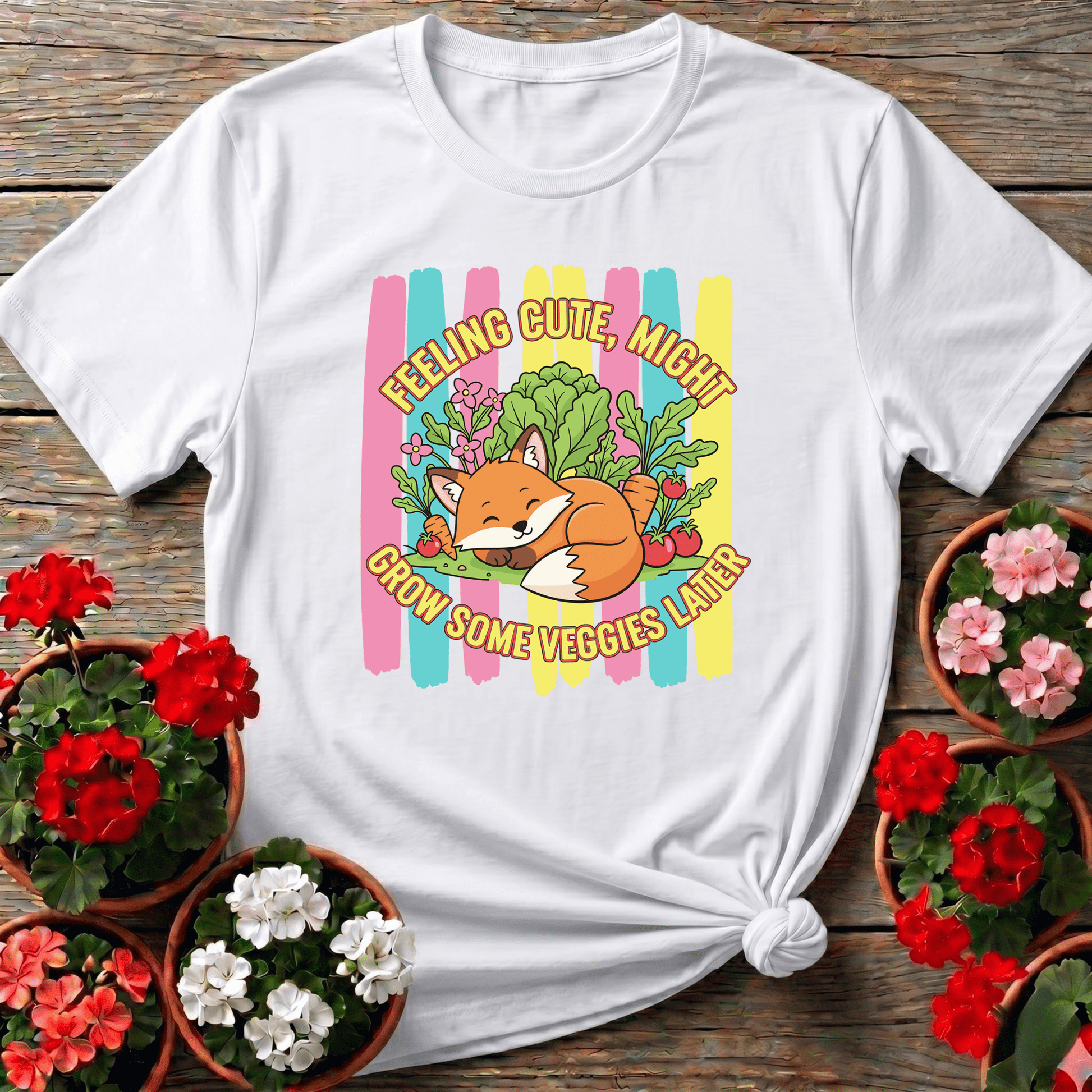 Feeling Cute Might Grow Veggies Witty Fox Tee - GardeningTshirts