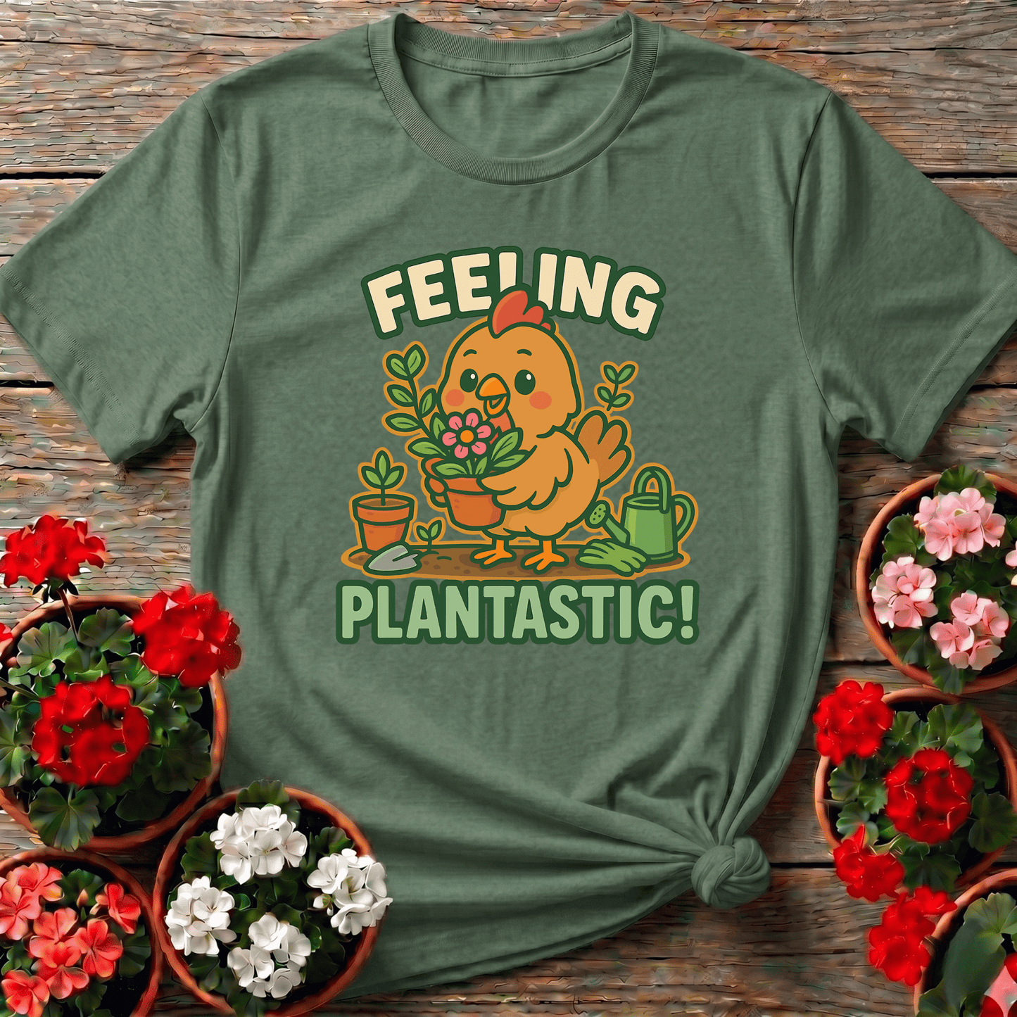 Feeling Plantastic Cute Chicken Gardener T-shirt - GardeningTshirts