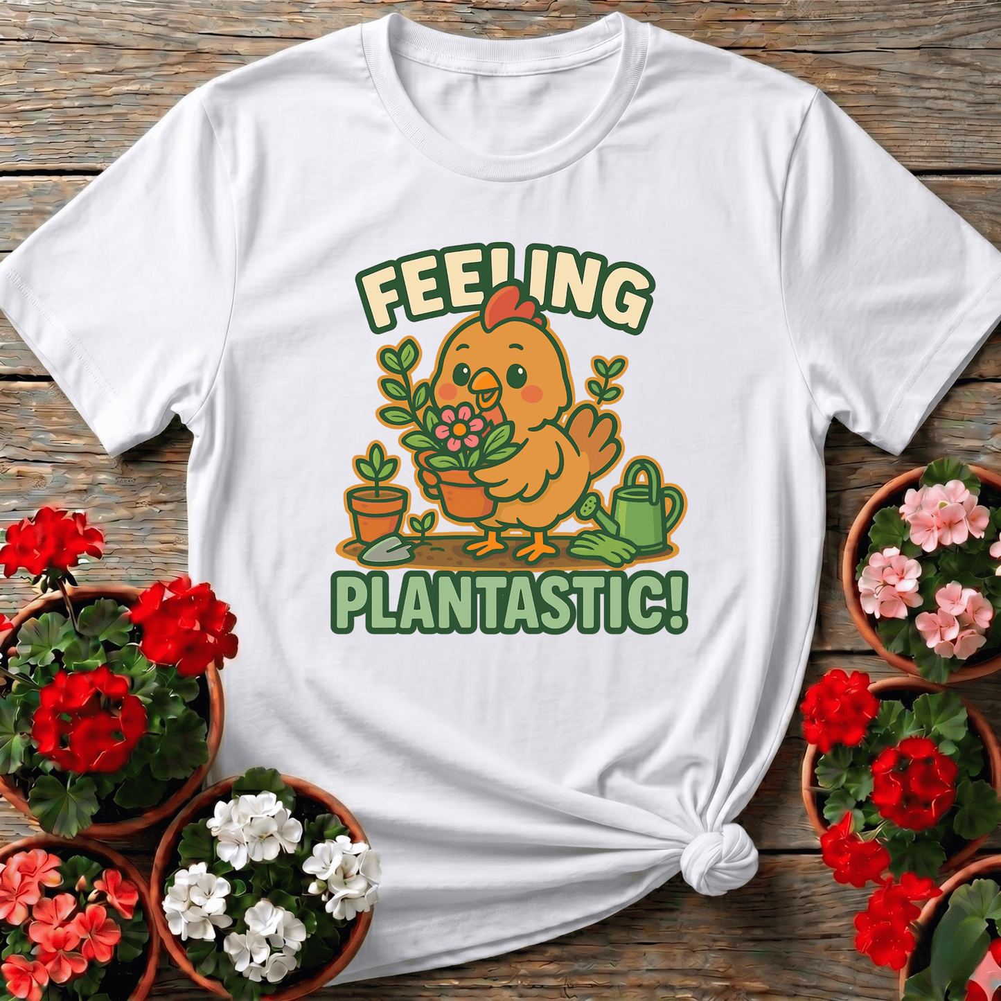Feeling Plantastic Cute Chicken Gardener T-shirt - GardeningTshirts