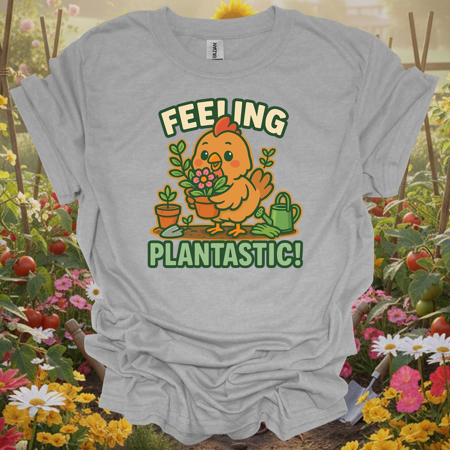 Sport Grey tee showing feeling plantastic cute chicken gardener for garden hobbyists