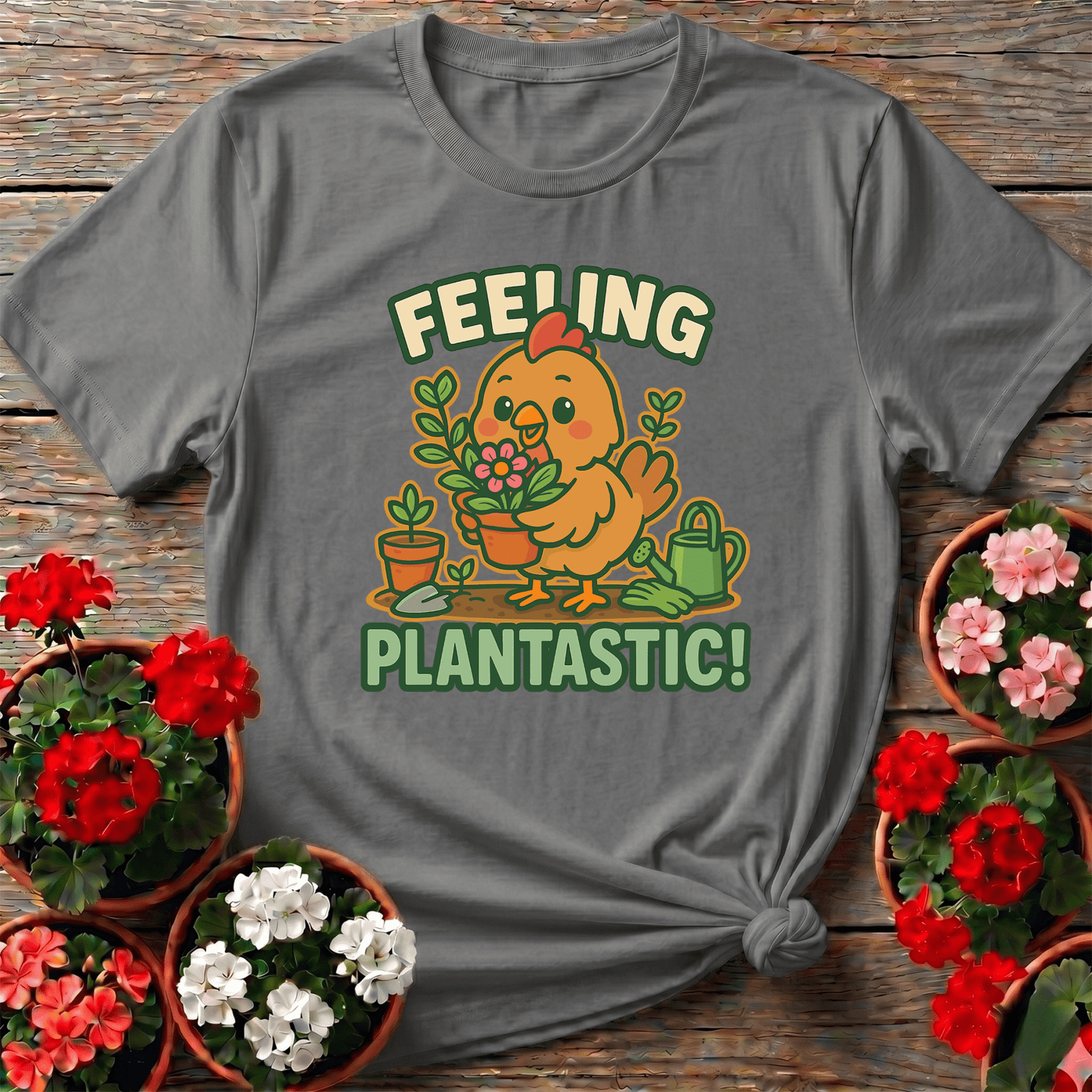 Feeling Plantastic Cute Chicken Gardener T-shirt - GardeningTshirts