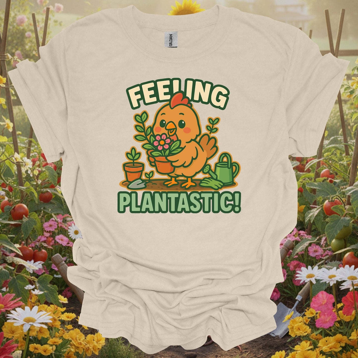 Natural tshirt showing feeling plantastic cute chicken gardener for gardening enthusiasts
