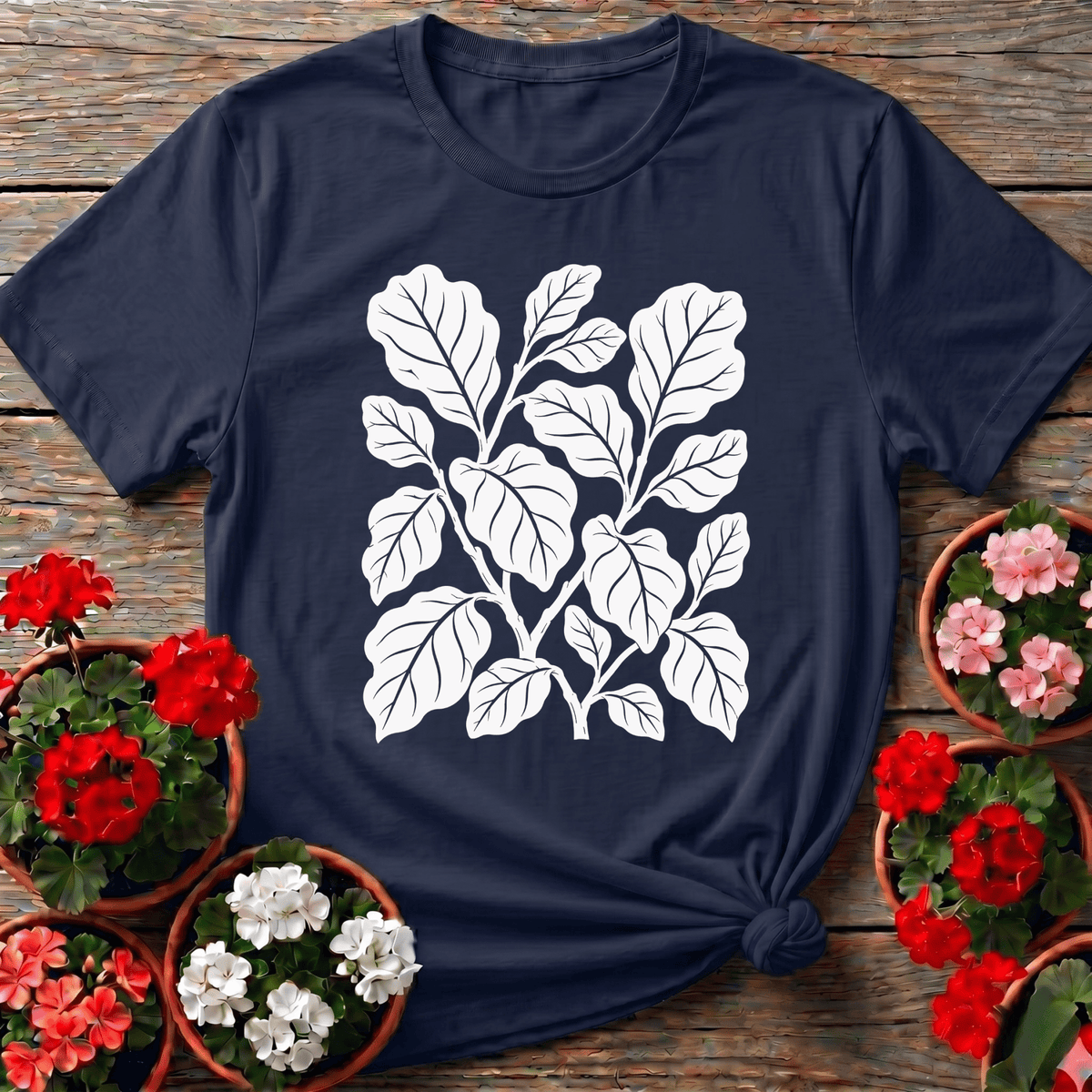 Navy vintage botanical fiddle leaf fig shirt for houseplant enthusiasts