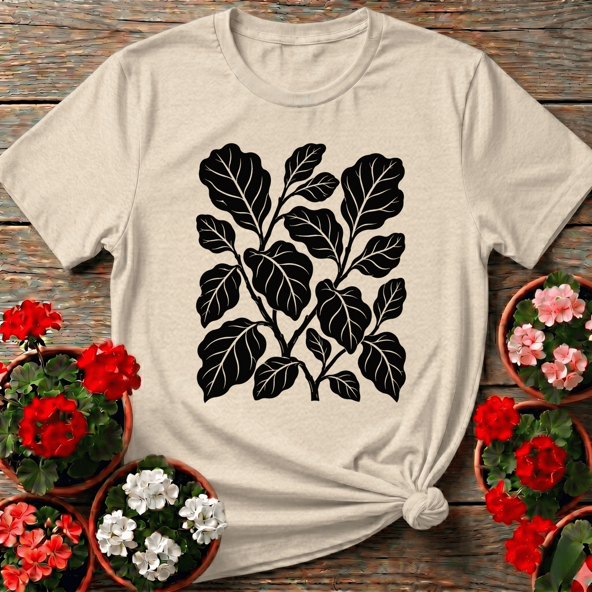 Natural vintage botanical line art leaf print shirt for plant lovers