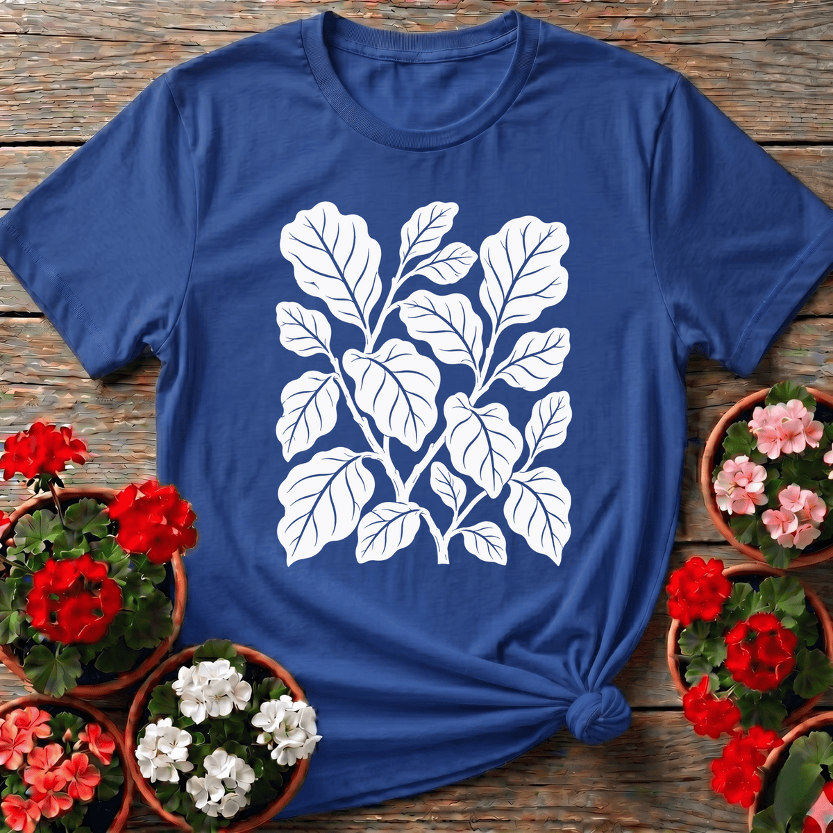 Royal bold line art botanical leaf gardening tee for plant lovers
