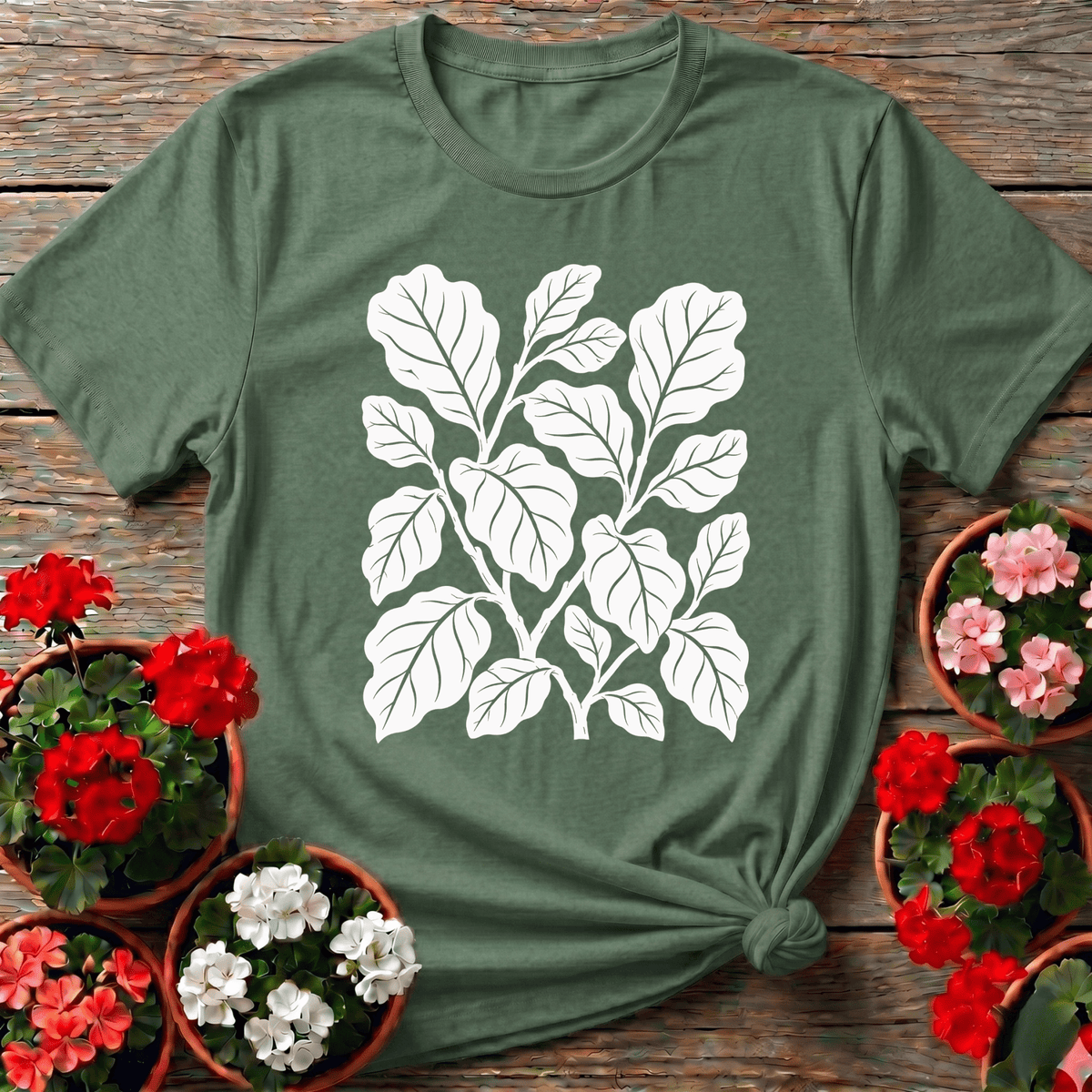 Military Green earthy botanical fiddle leaf fig tee for plant collectors