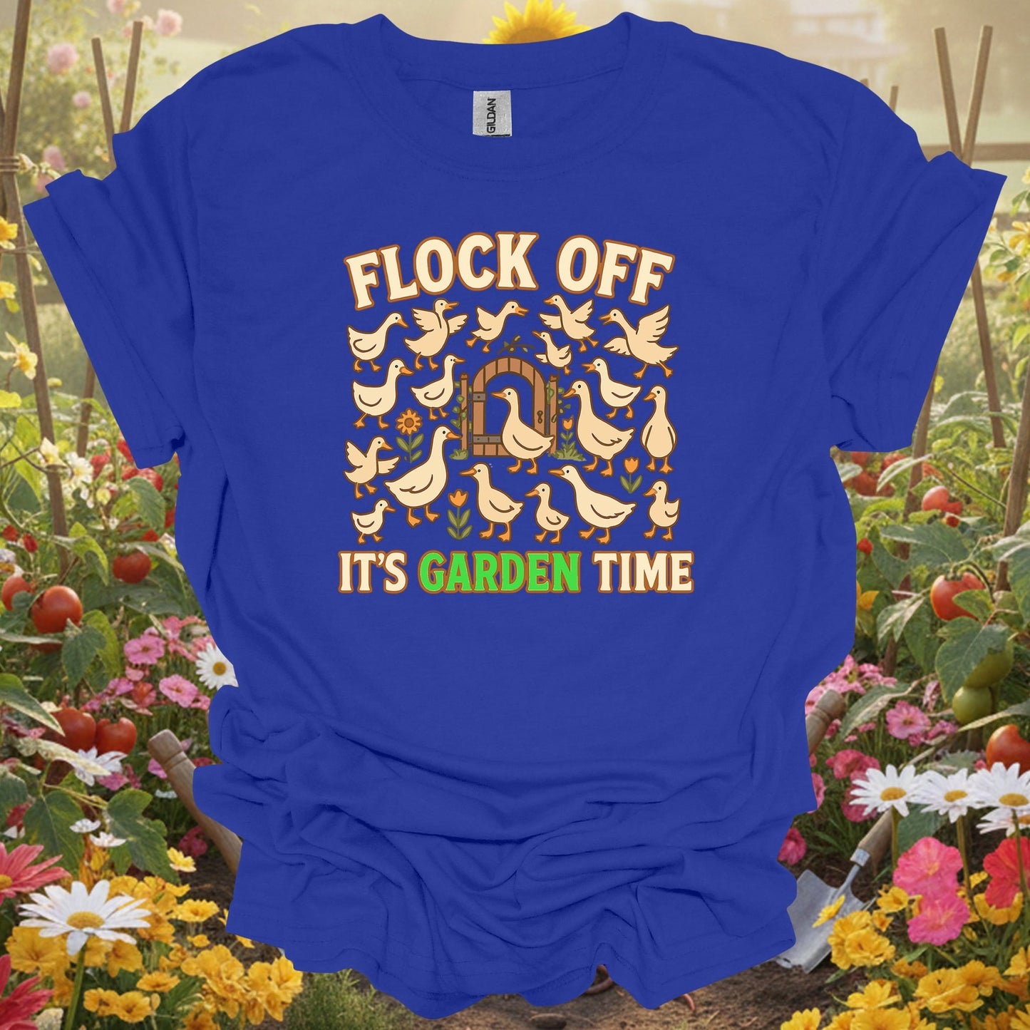 Royal top showing flock off its garden time funny duck for green thumb folks