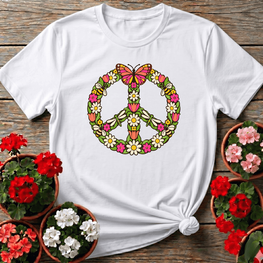 Floral Peace Sign Butterfly Pollinator Garden T-Shirt - GardeningTshirts