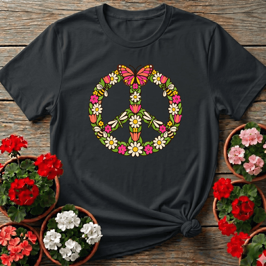 Floral Peace Sign Butterfly Pollinator Garden T-Shirt - GardeningTshirts