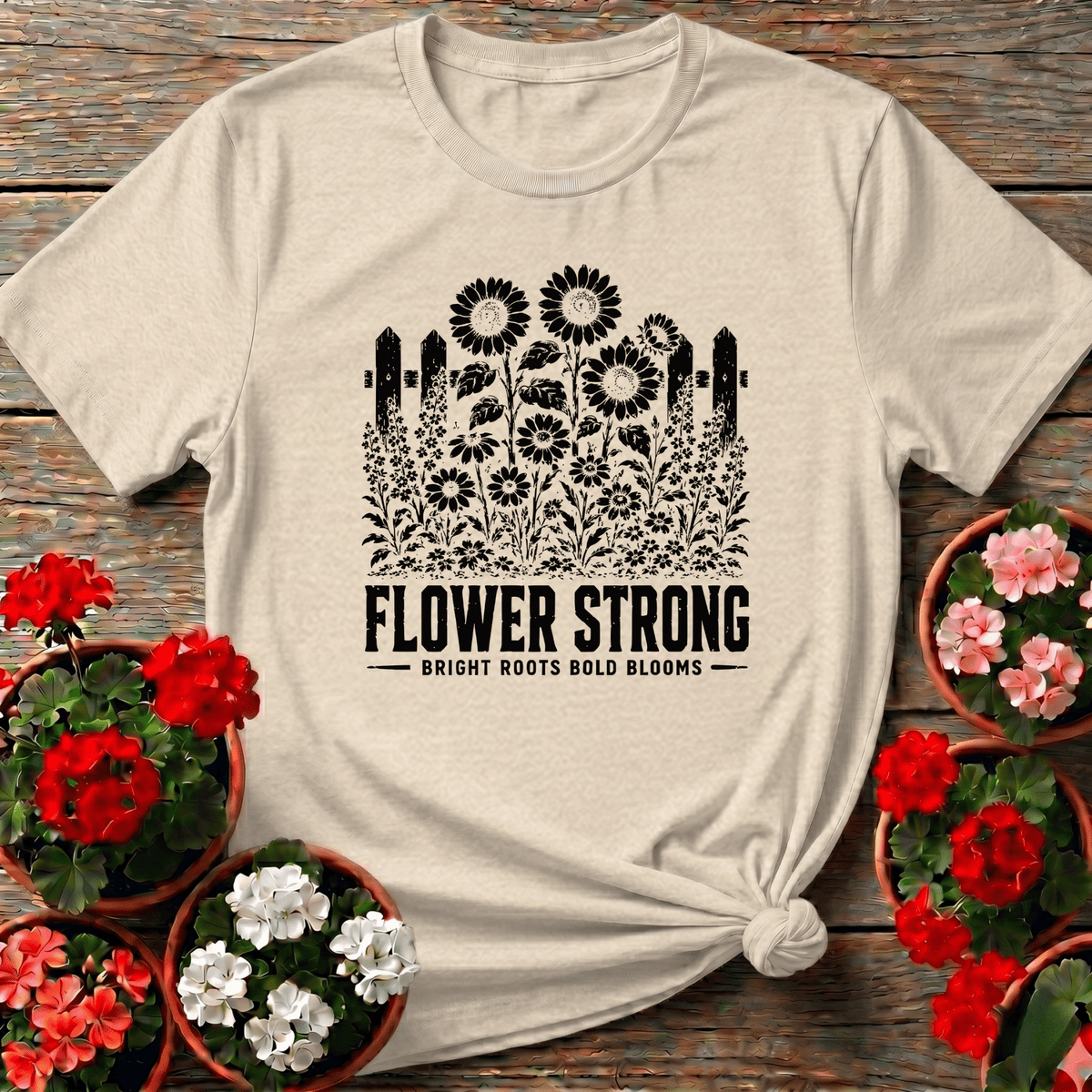Flower Strong Bright Roots Bold Blooms Gardening Tee - GardeningTshirts