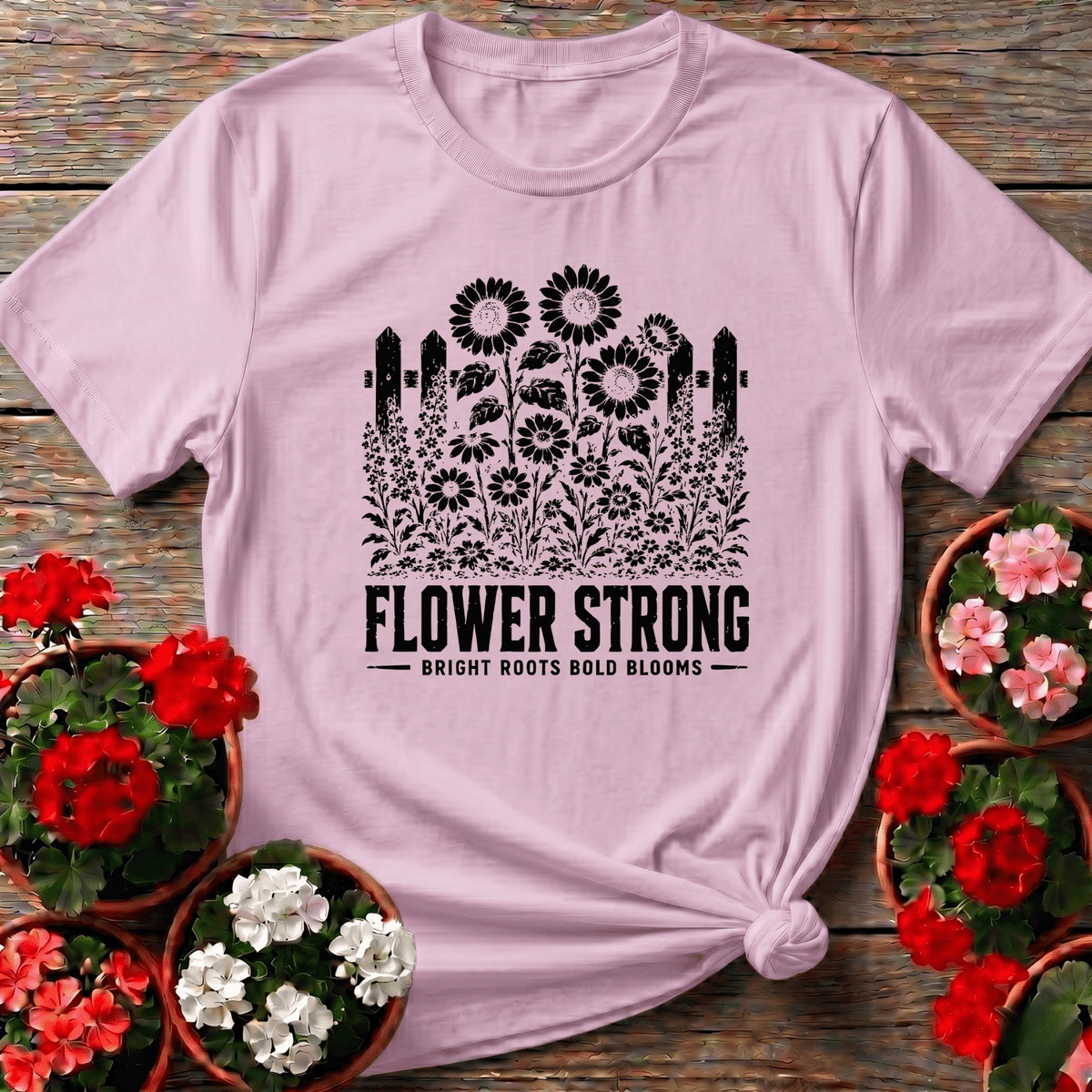 Flower Strong Bright Roots Bold Blooms Gardening Tee - GardeningTshirts