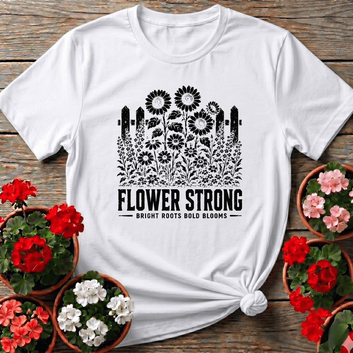 Flower Strong Bright Roots Bold Blooms Gardening Tee - GardeningTshirts