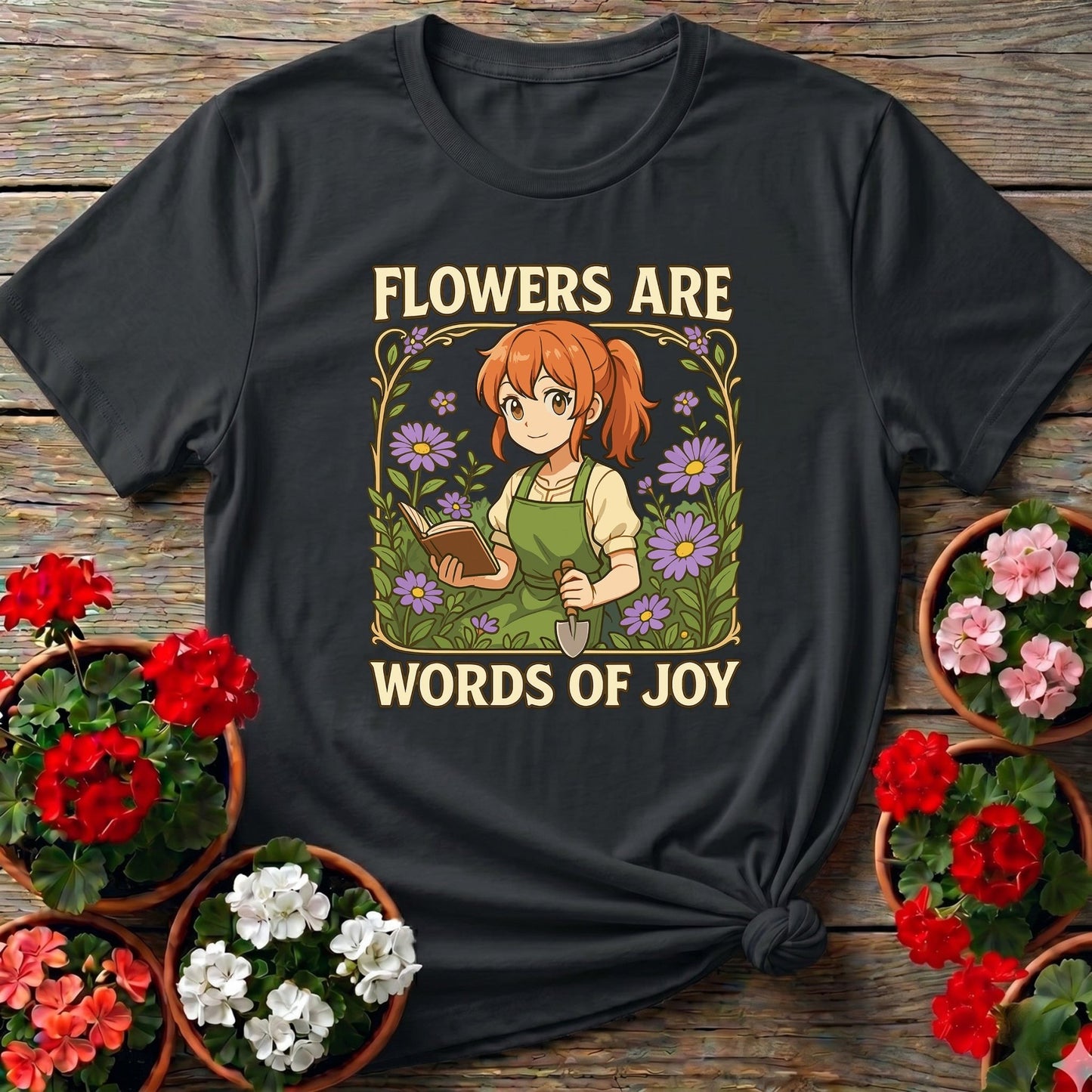 Flowers Are Words Of Joy Anime Peaceful Garden Tee - GardeningTshirts