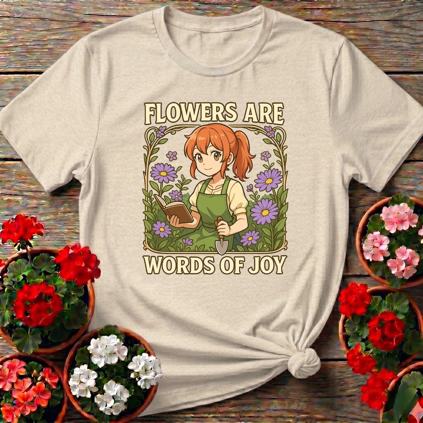 Flowers Are Words Of Joy Anime Peaceful Garden Tee - GardeningTshirts