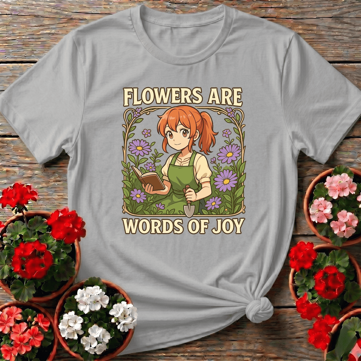 Flowers Are Words Of Joy Anime Peaceful Garden Tee - GardeningTshirts